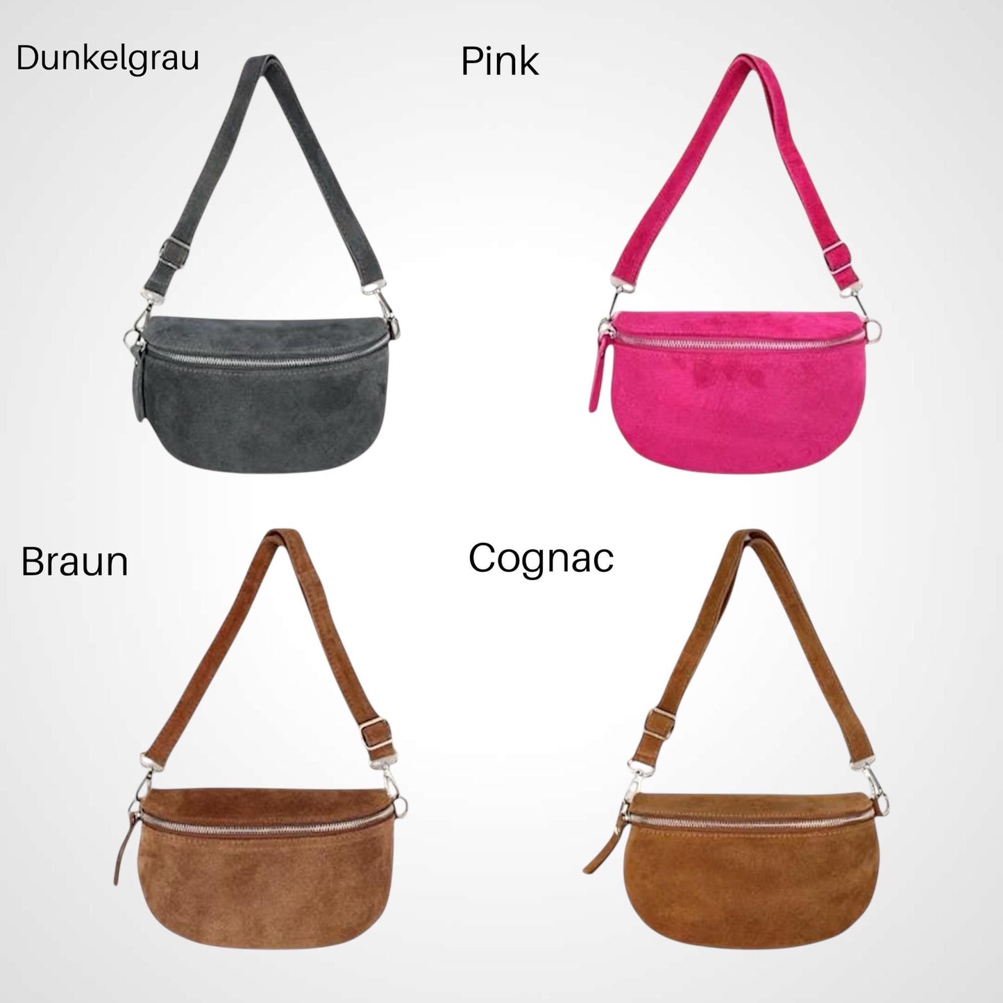 Wildleder Crossbody Bag, Umhängetasche Damen, Crossbag Veloursleder, Bauchtasche aus Wildleder, Gürteltasche, Ledertasche, M - Farbauswahl