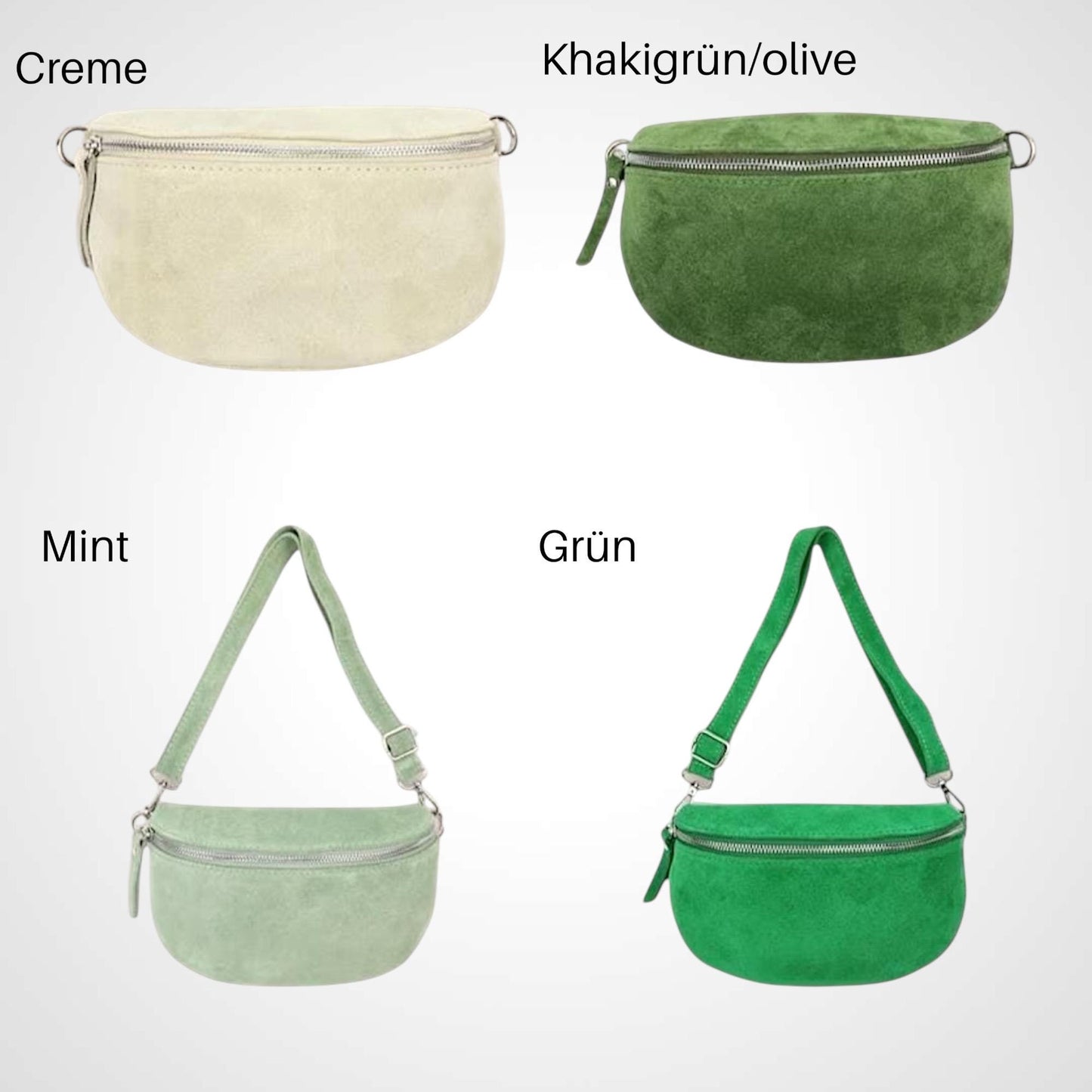 Wildleder Crossbody Bag, Umhängetasche Damen, Crossbag Veloursleder, Bauchtasche aus Wildleder, Gürteltasche, Ledertasche, M - Farbauswahl
