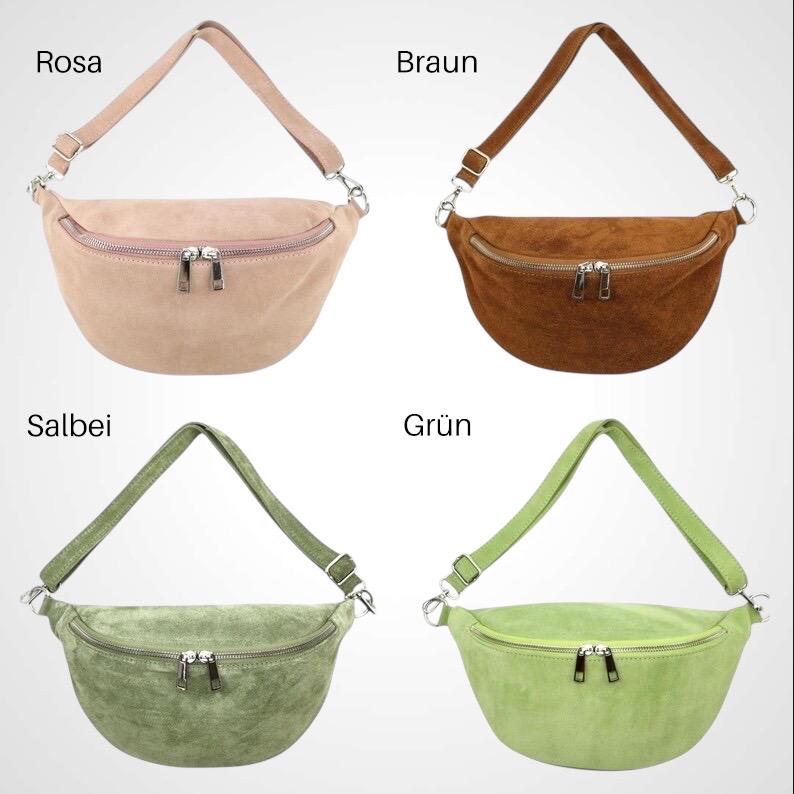Wildleder Crossbody Bag, Umhängetasche Damen, Crossbag Veloursleder, Bauchtasche Wildleder, Gürteltasche, Tasche aus Wildleder, Mittelgroß