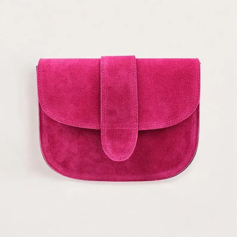 Wildleder Umhängetasche, Crossbody Bag Damen, Crossbag Veloursleder, Schultertasche Wildleder, runde Tasche, Ledertasche, Orange, Pink, Grün