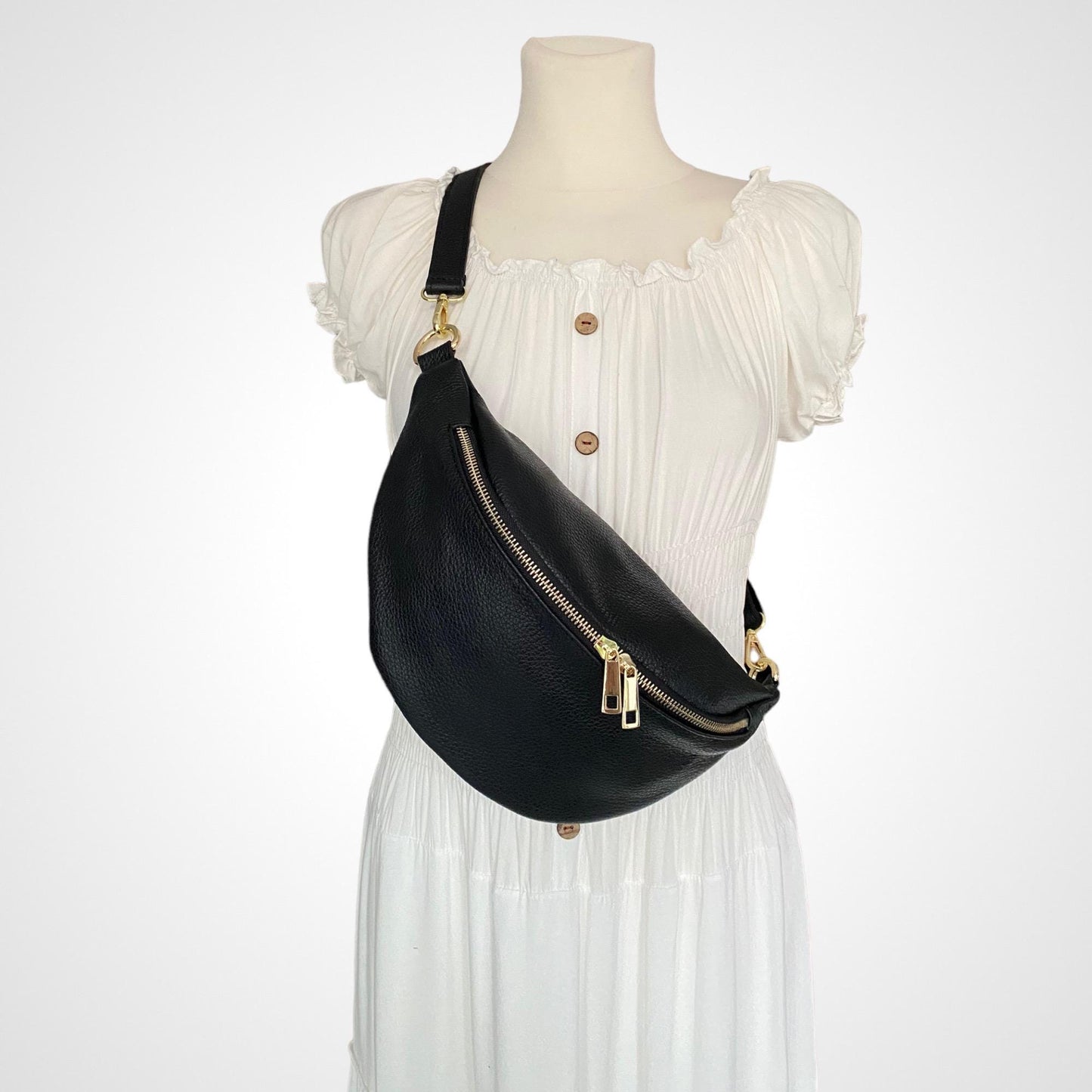 Bauchtasche Leder, mit goldenem Reißverschluss, Ledergurt, Umhängetasche, Geschenke Damen, Gürteltasche, Crossbag, Hüfttaschen