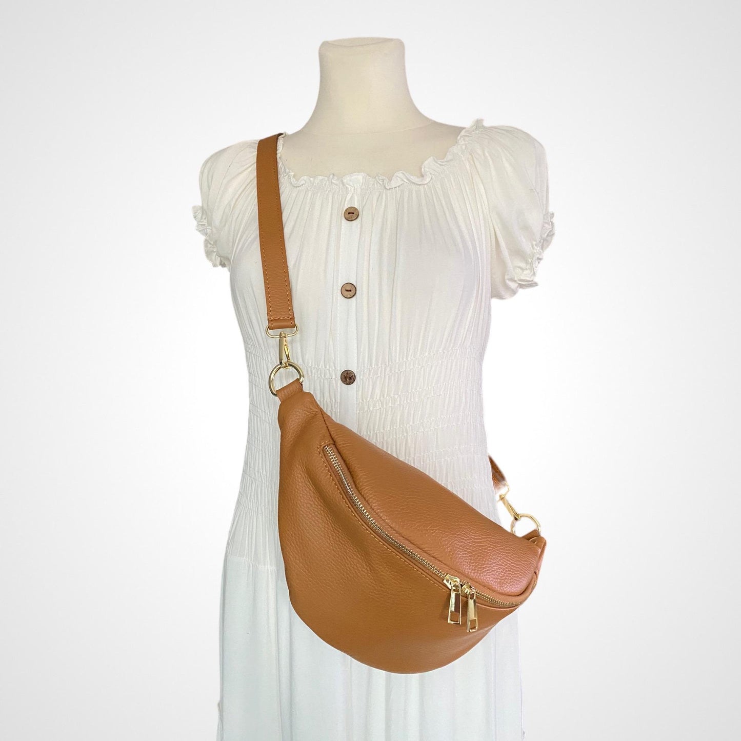 Bauchtasche Leder, mit goldenem Reißverschluss, Ledergurt, Umhängetasche, Geschenke Damen, Gürteltasche, Crossbag, Hüfttaschen
