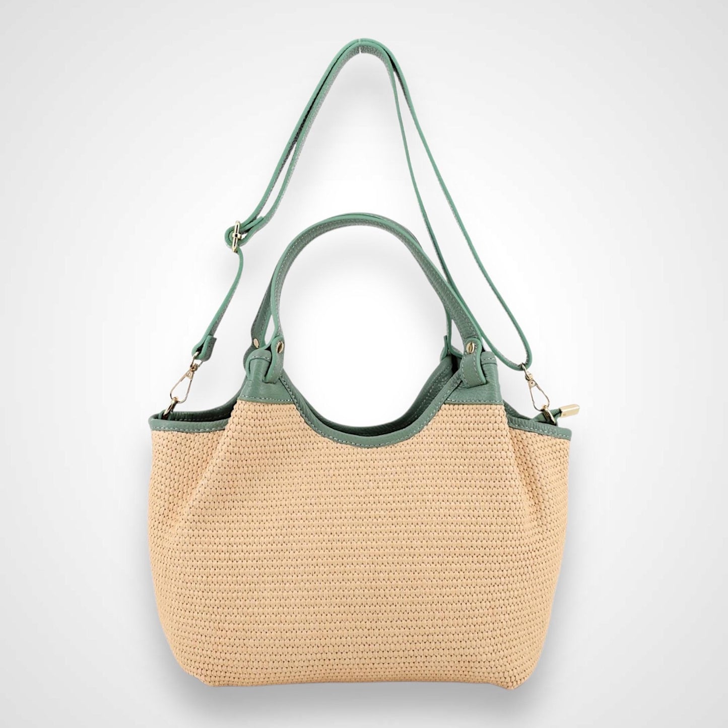 Basttasche, Handtasche Leder, Umhängetasche, Crossbody Bag, Strohtasche, Mini Tote Bag, Crossbag, Korbtasche, Farbauswahl, Tasche Gelb, Mint