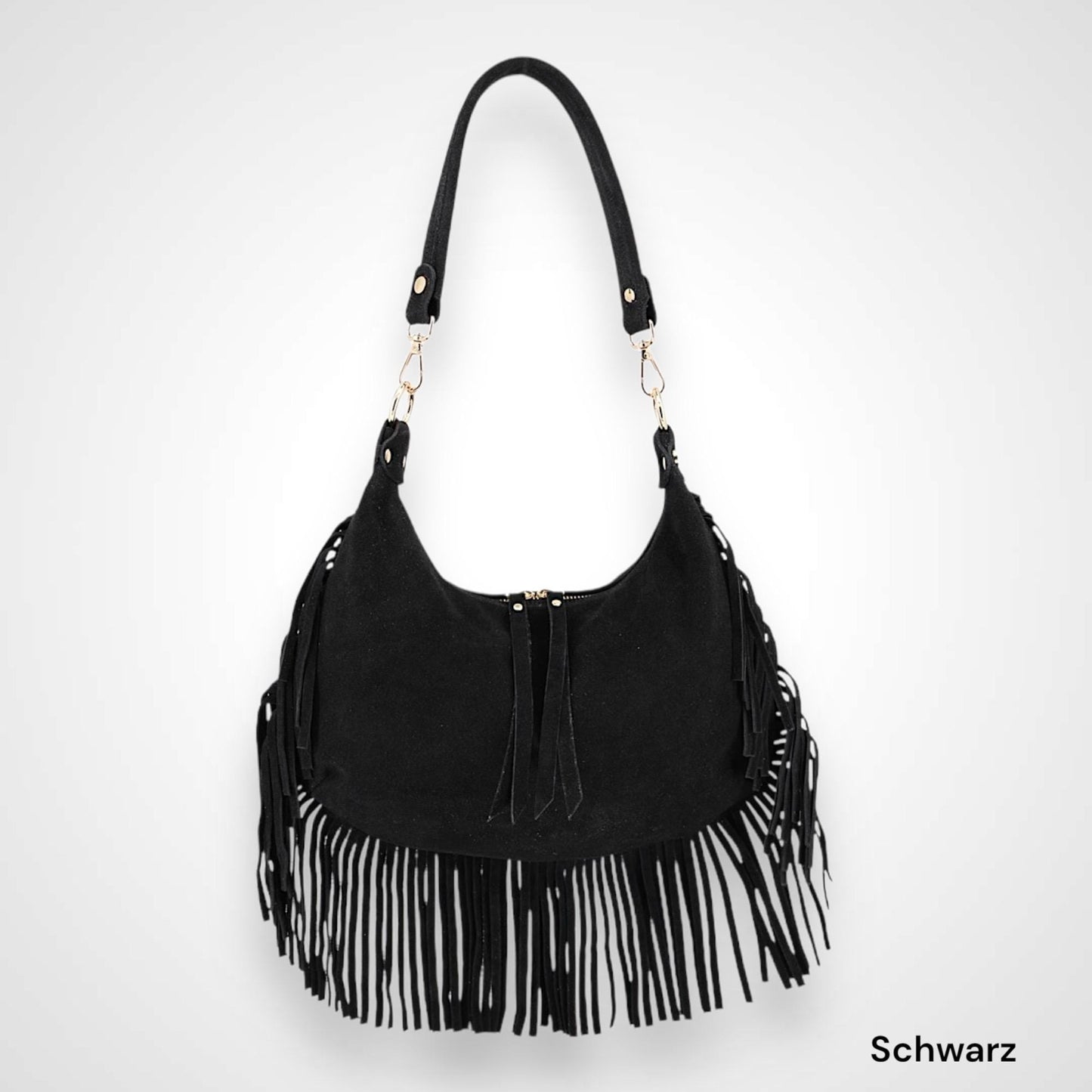 Wildleder Tasche, Umhängetasche mit Fransen, Crossbody Bag, Baguette bag, Clap Bag, Veloursleder, Schultertasche, Ledertasche Damen