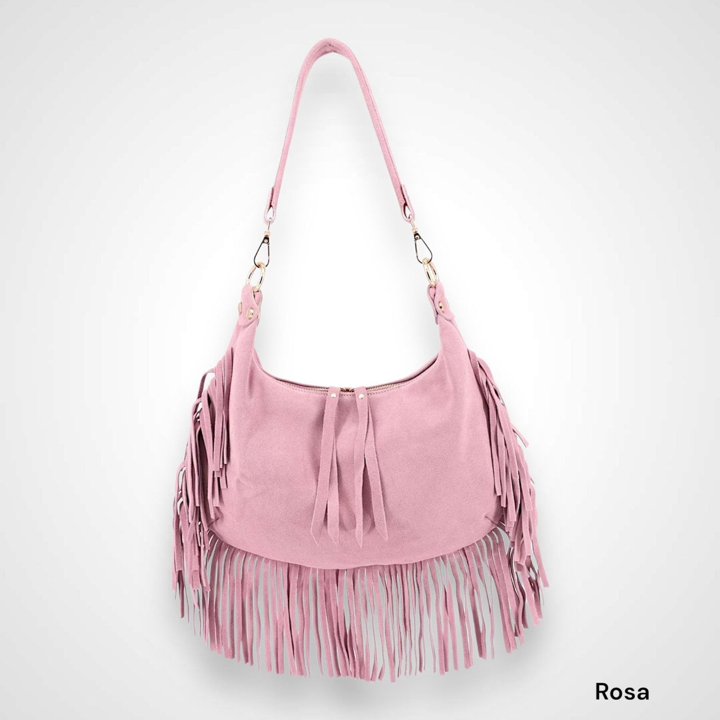 Wildleder Tasche, Umhängetasche mit Fransen, Crossbody Bag, Baguette bag, Clap Bag, Veloursleder, Schultertasche, Ledertasche Damen