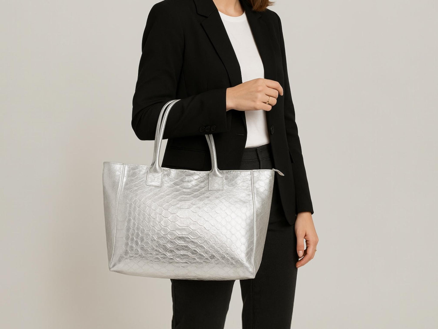 Shopper mit Schlangenmuster, Gold und Silber, Schultertasche Metallic, Shopper, Glänzende Tasche, Hobo Bag, Tote Bag, Business Bag,Hingucker