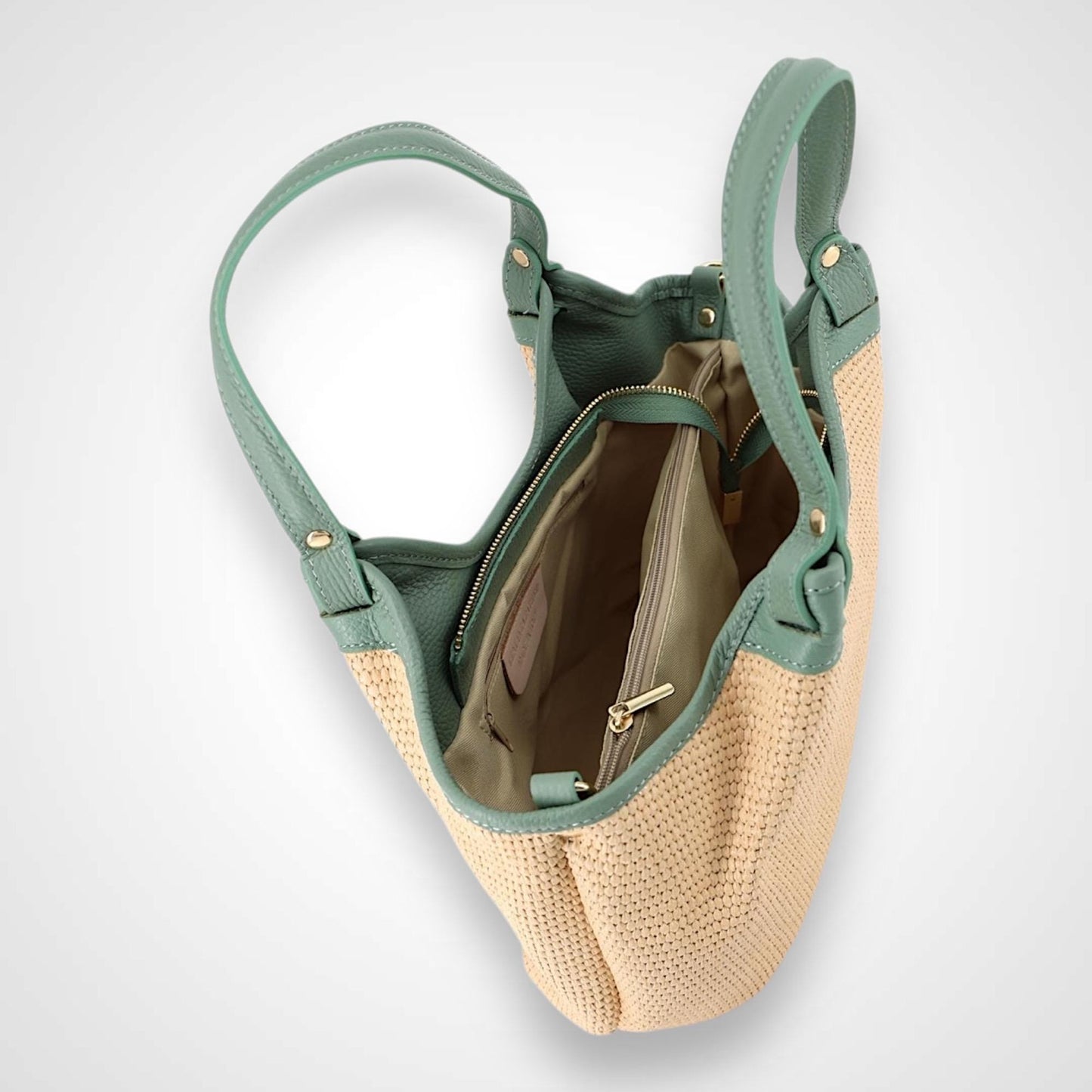 Basttasche, Handtasche Leder, Umhängetasche, Crossbody Bag, Strohtasche, Mini Tote Bag, Crossbag, Korbtasche, Farbauswahl, Tasche Gelb, Mint