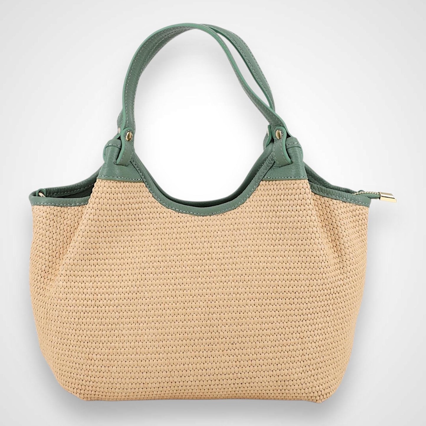 Basttasche, Handtasche Leder, Umhängetasche, Crossbody Bag, Strohtasche, Mini Tote Bag, Crossbag, Korbtasche, Farbauswahl, Tasche Gelb, Mint