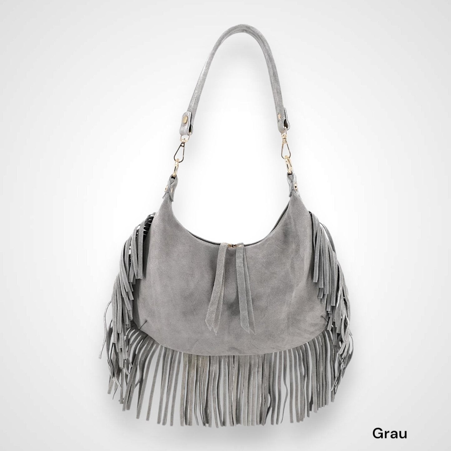 Wildleder Tasche, Umhängetasche mit Fransen, Crossbody Bag, Baguette bag, Clap Bag, Veloursleder, Schultertasche, Ledertasche Damen