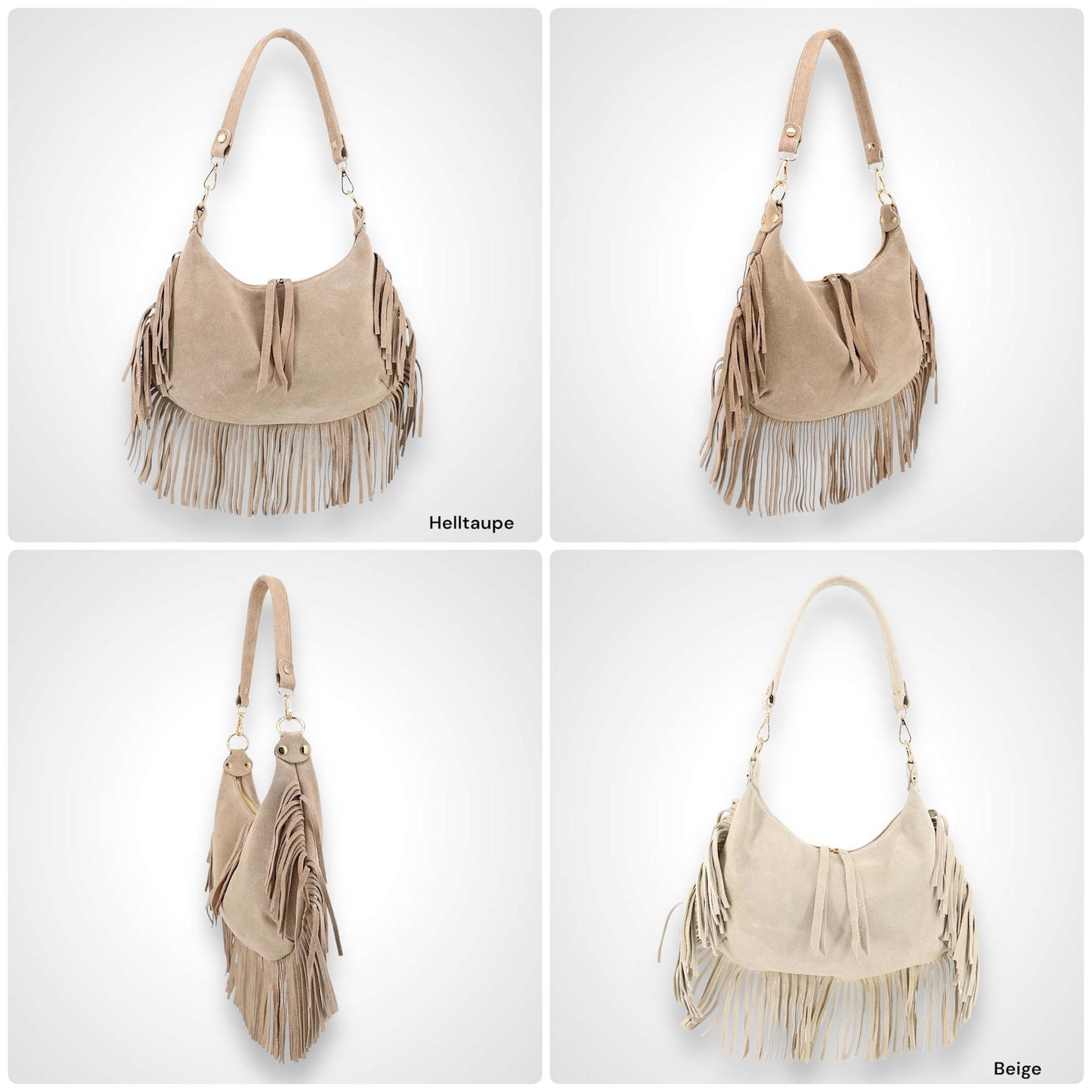 Wildleder Tasche, Umhängetasche mit Fransen, Crossbody Bag, Baguette bag, Clap Bag, Veloursleder, Schultertasche, Ledertasche Damen
