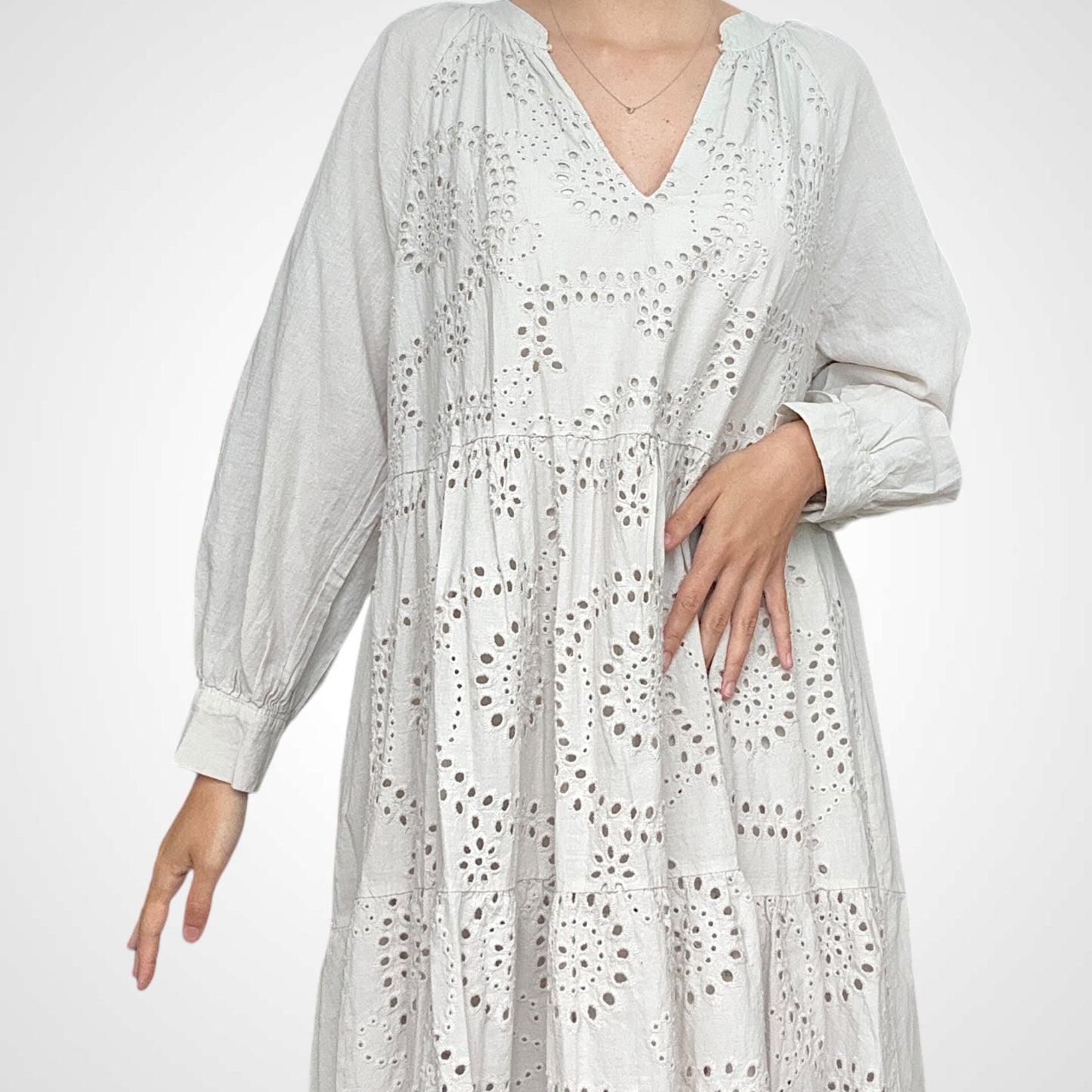 Boho Maxikleid mit Broderie Anglaise - ARIA