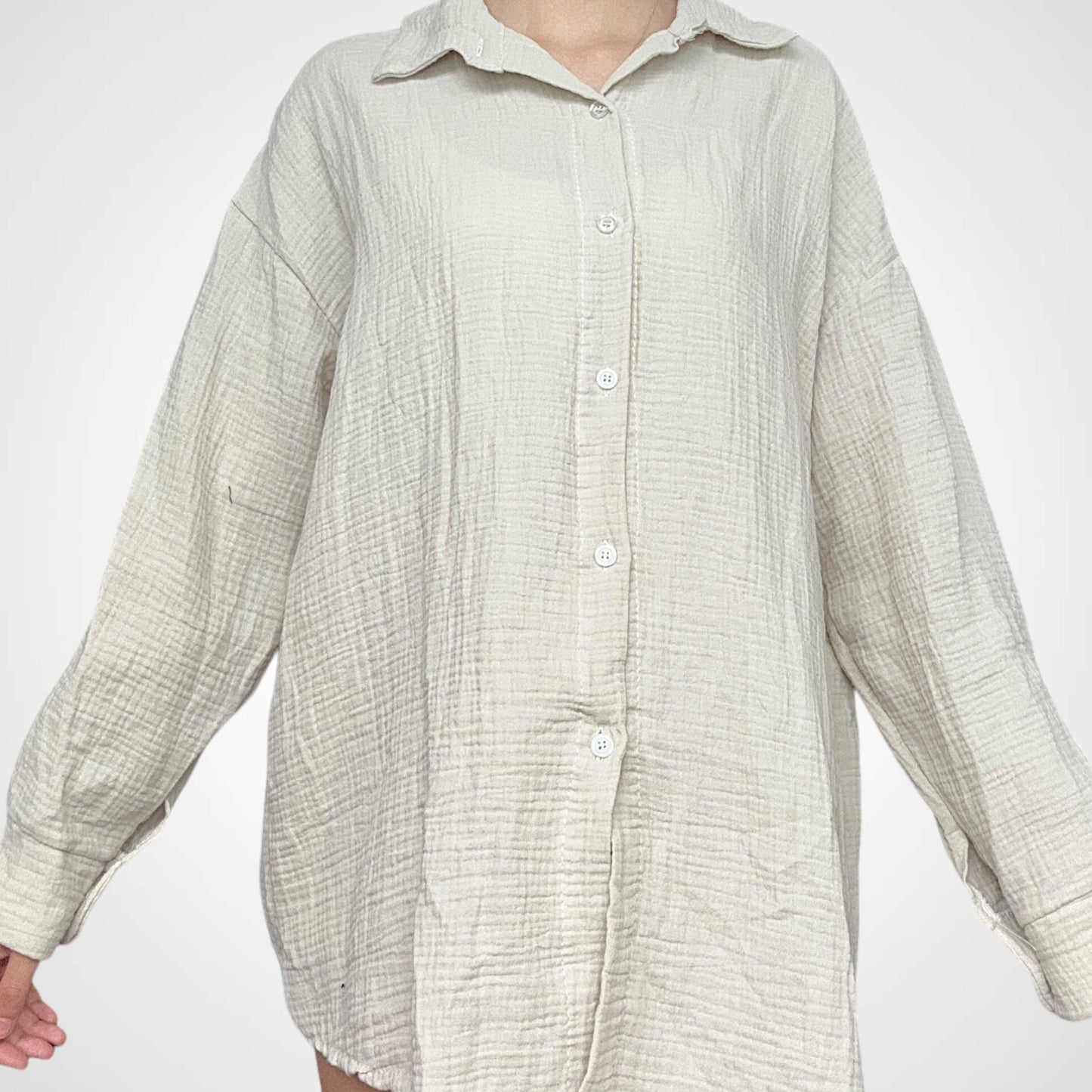 Oversize Musselinbluse Mittel - Creme