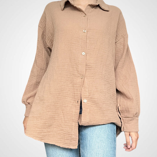 Oversize Musselinbluse Mittel - Karamell