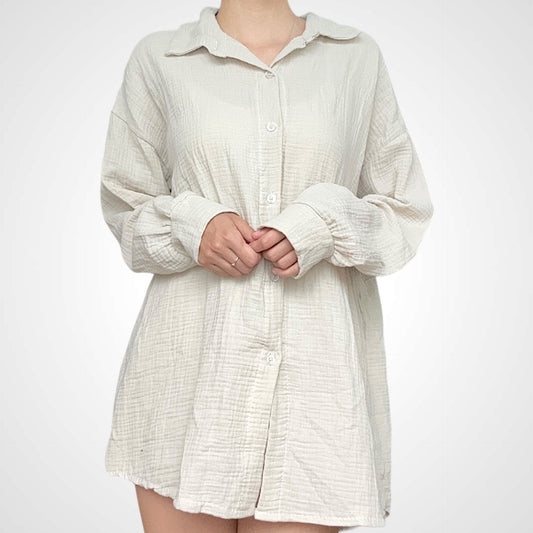 Oversize Musselinbluse Mittel - Creme