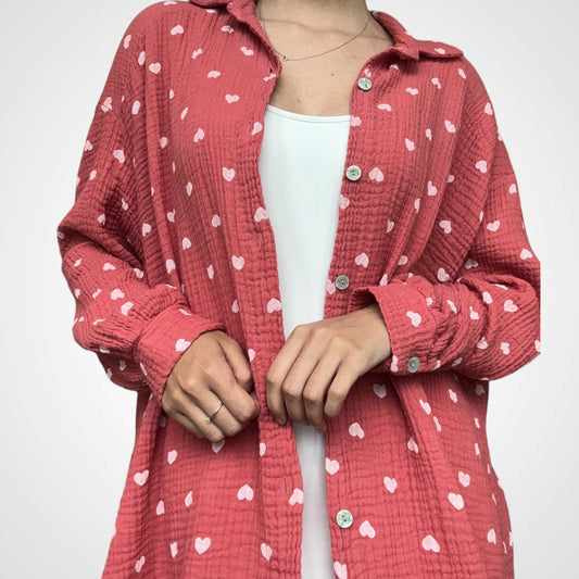 Musselinbluse mit Herzchen - Blush
