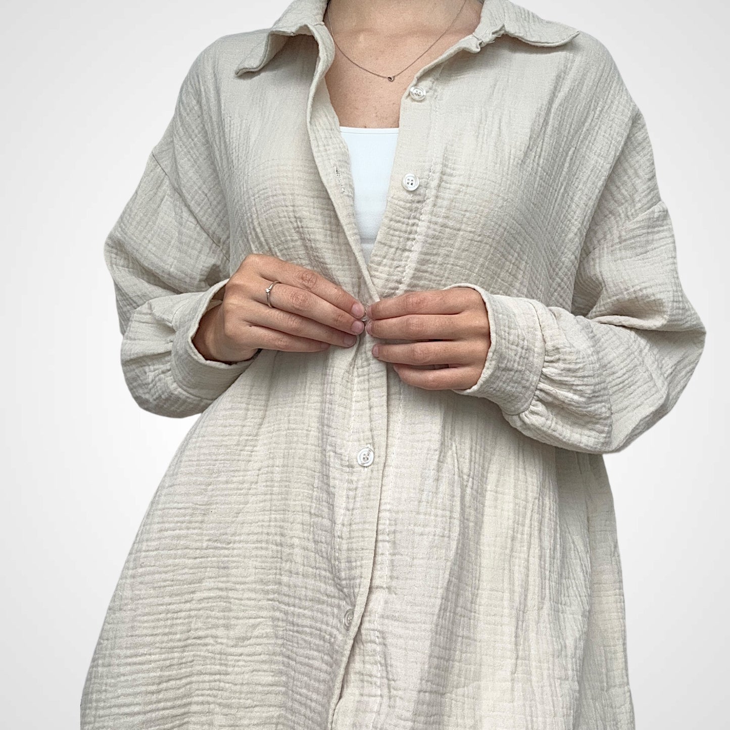 Oversize Musselinbluse Mittel - Creme