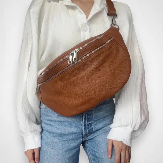 XL Leder Crossbody Bag Damen Bauchtasche Umhängetasche Echtleder