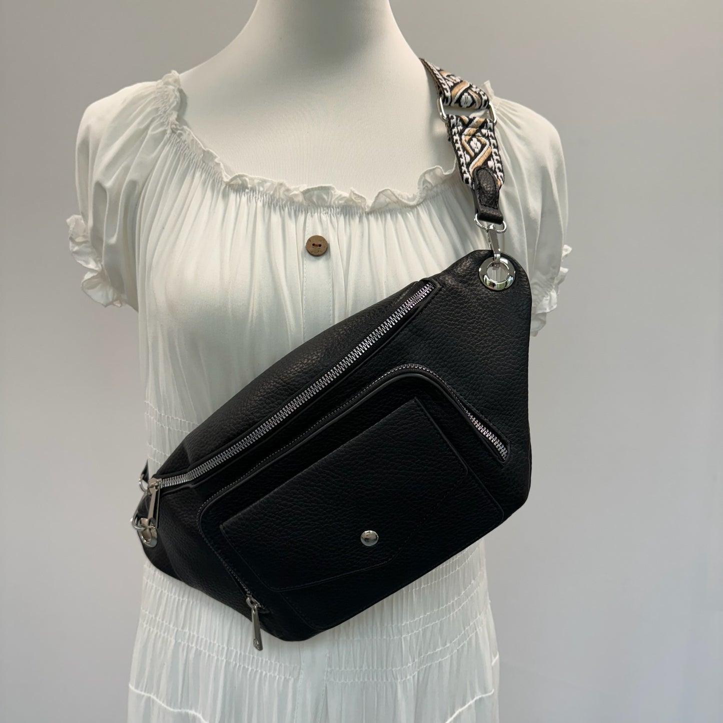 Damen Crossbody Tasche M Bauchtasche Moon Bag Vegan Leder
