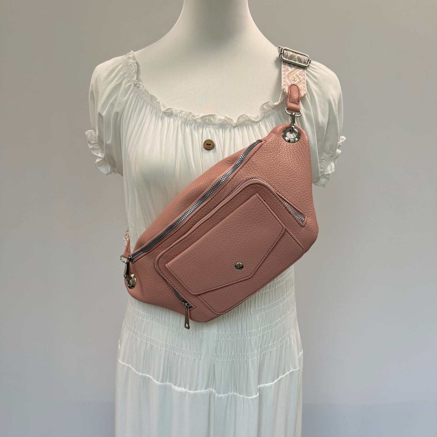 Damen Crossbody Tasche M Bauchtasche Moon Bag Vegan Leder
