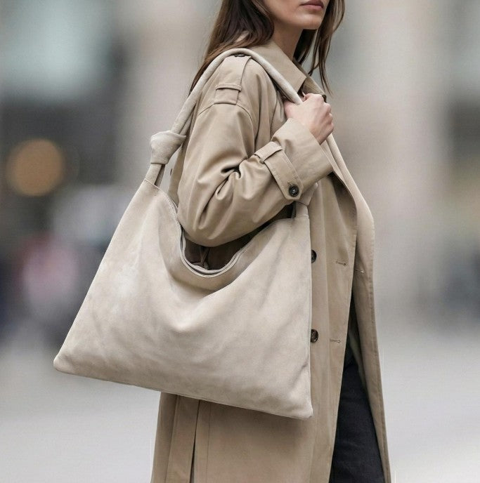 Damen Wildleder Schultertasche XXL – Hobo Bag Echtleder