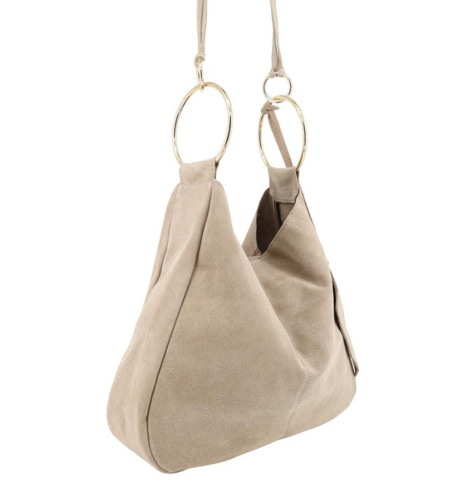 Damen Wildledertasche mit Portemonnaie – Schultertasche Echtleder