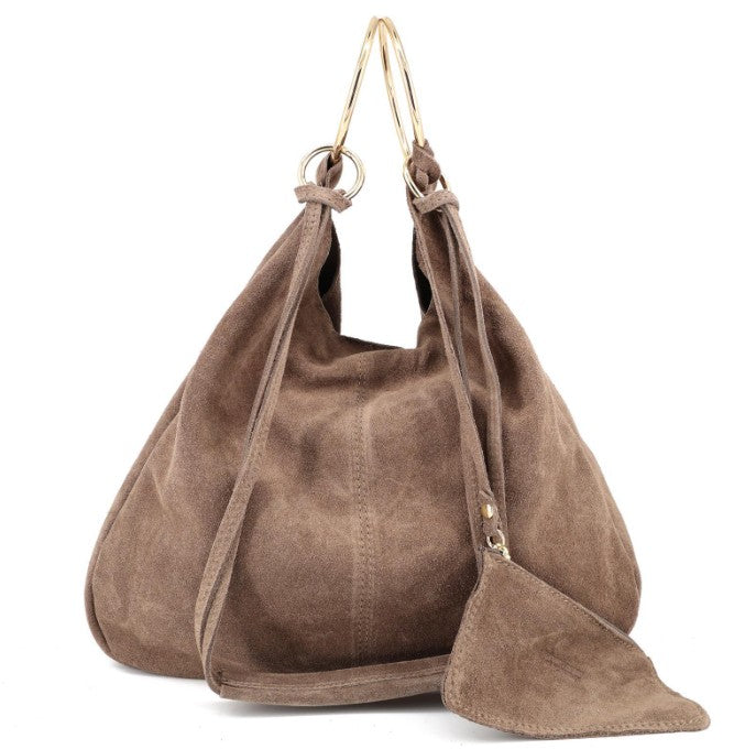 Damen Wildledertasche mit Portemonnaie – Schultertasche Echtleder