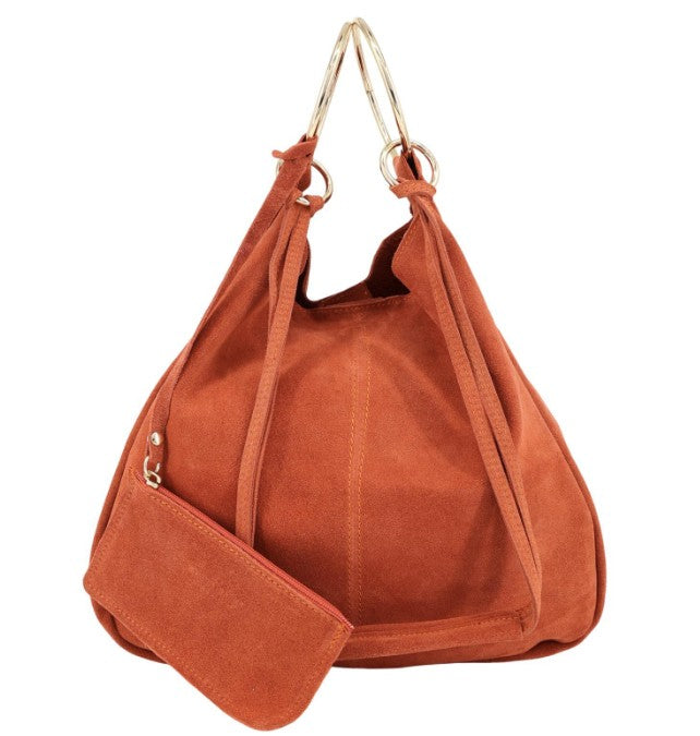 Damen Wildledertasche mit Portemonnaie – Schultertasche Echtleder
