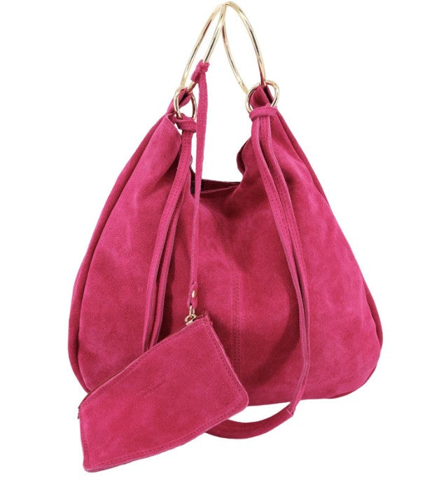 Damen Wildledertasche mit Portemonnaie – Schultertasche Echtleder