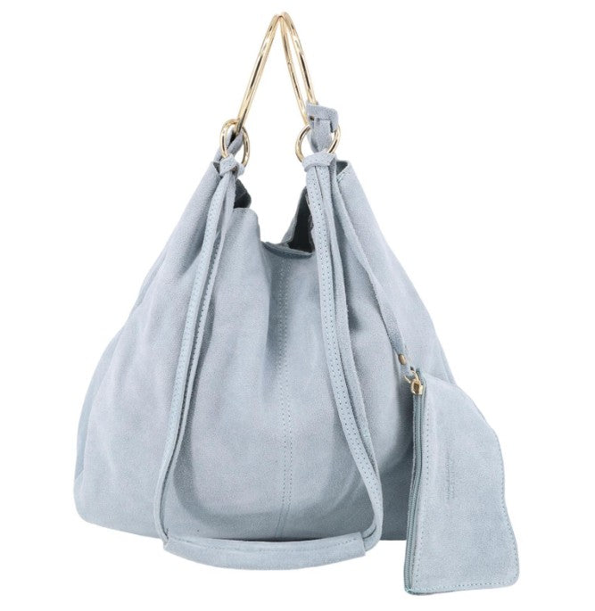 Damen Wildledertasche mit Portemonnaie – Schultertasche Echtleder