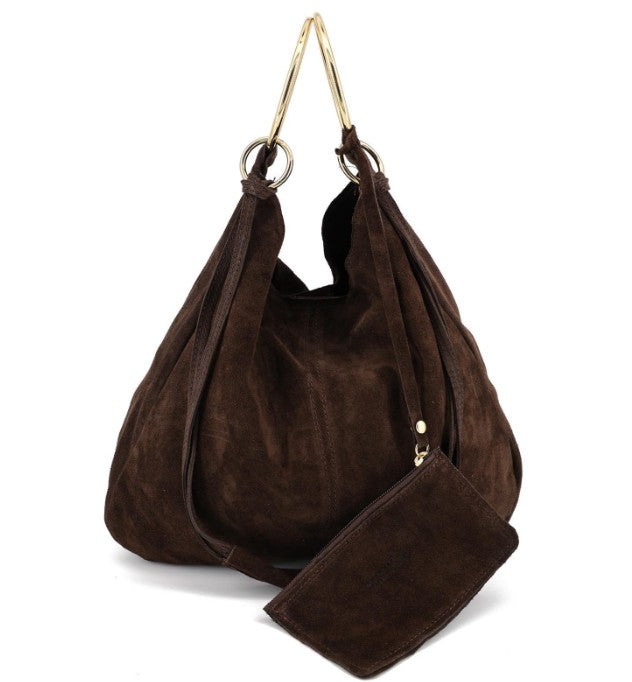 Damen Wildledertasche mit Portemonnaie – Schultertasche Echtleder