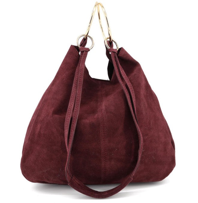 Damen Wildledertasche mit Portemonnaie – Schultertasche Echtleder
