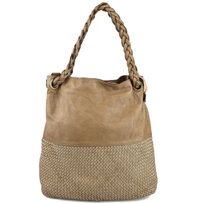 Damen Leder Handtasche Geflochten – Hobo Shopper Tasche Echtleder