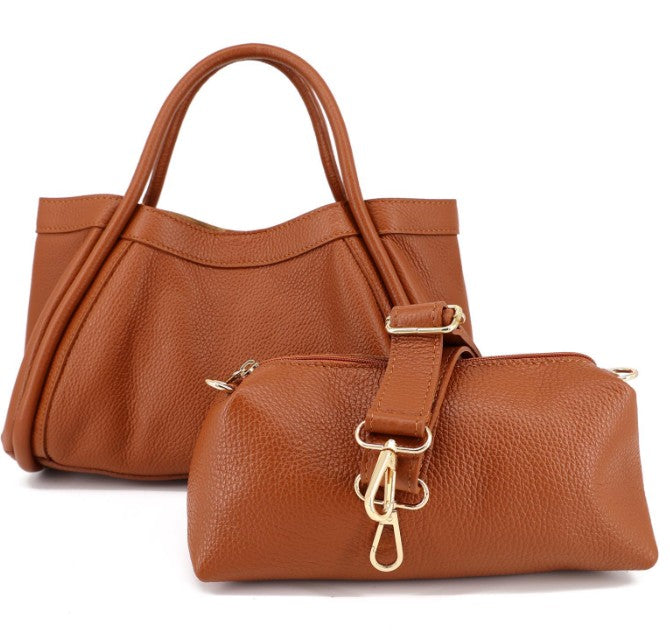 Damen Leder Tasche 2in1 Echtleder Handtasche Vintage Organizer