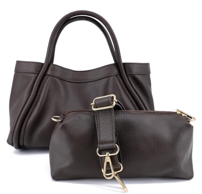 Damen Leder Tasche 2in1 Echtleder Handtasche Vintage Organizer