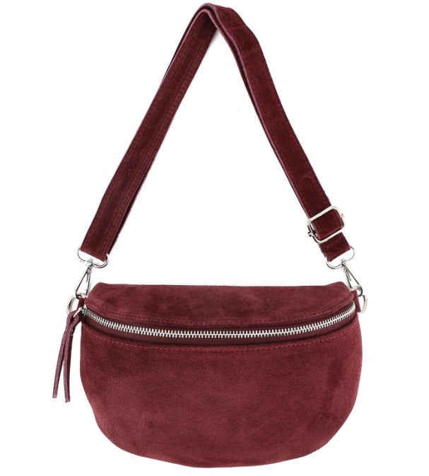 Damen Wildleder Crossbody Tasche Bauchtasche Umhängetasche Echtleder M
