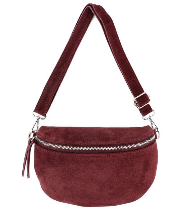 Damen Wildleder Crossbody Tasche M Bauchtasche Umhängetasche Leder - mit Farbwahl