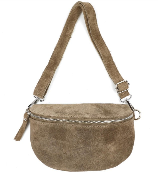 Damen Wildleder Crossbody Tasche M Bauchtasche Umhängetasche Leder - mit Farbwahl