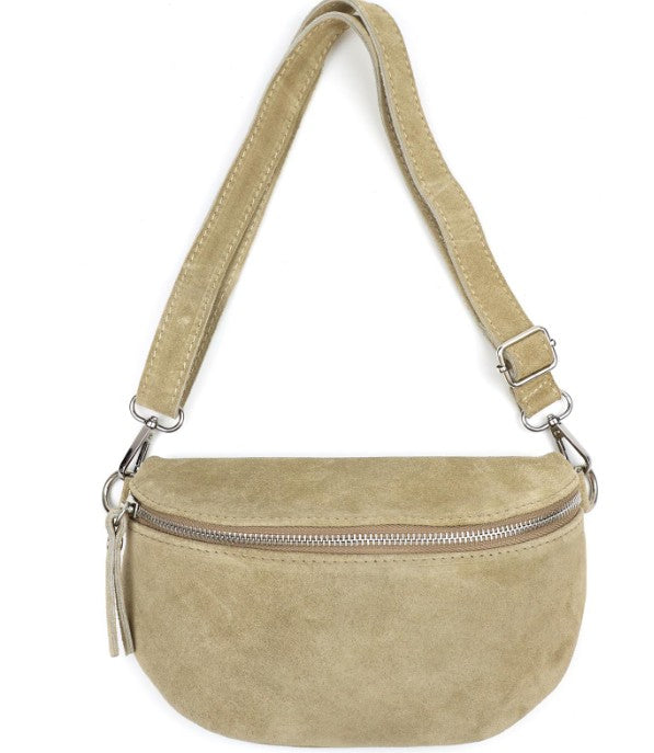 Damen Wildleder Crossbody Tasche M Bauchtasche Umhängetasche Leder - mit Farbwahl