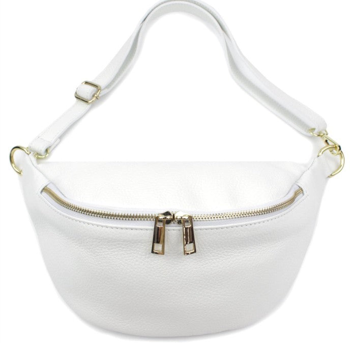 Damen Leder Crossbody Bag Echtleder Bauchtasche Umhängetasche Gold Reißverschluss