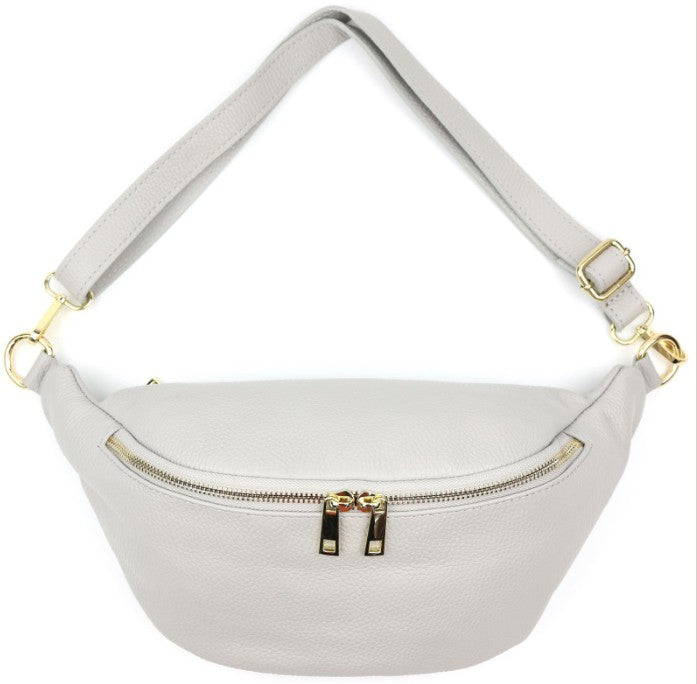 Damen Leder Crossbody Bag Echtleder Bauchtasche Umhängetasche Gold Reißverschluss