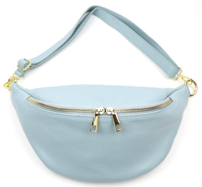 Damen Leder Crossbody Bag Echtleder Bauchtasche Umhängetasche Gold Reißverschluss