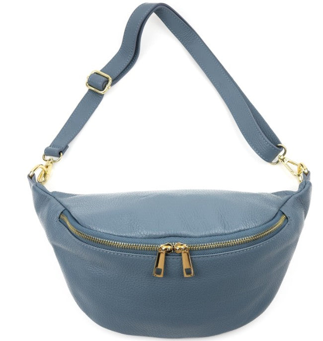 Damen Leder Crossbody Bag Echtleder Bauchtasche Umhängetasche Gold Reißverschluss