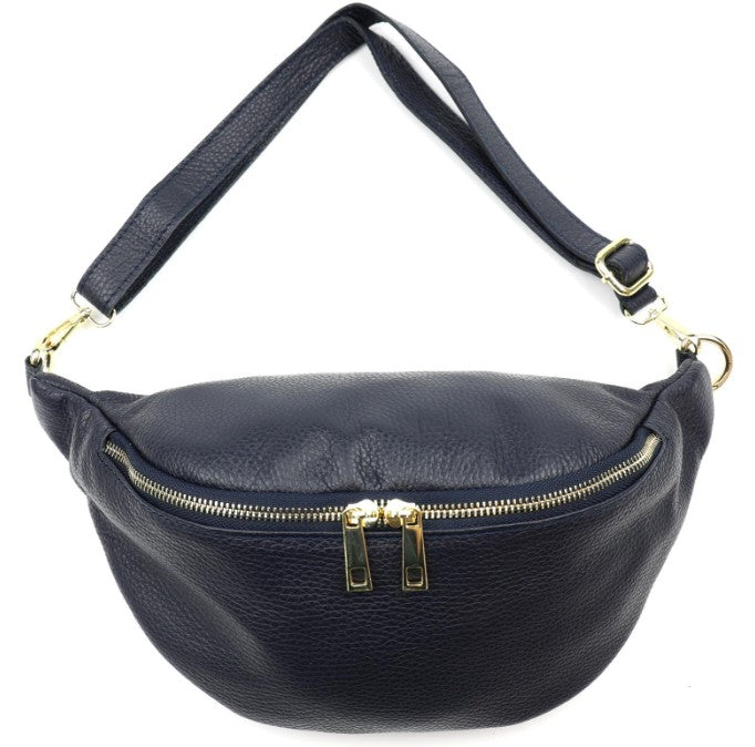 Damen Leder Crossbody Bag Echtleder Bauchtasche Umhängetasche Gold Reißverschluss