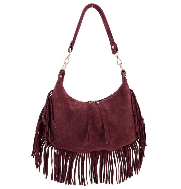 Damen Wildleder Fransentasche Boho Schultertasche Leder