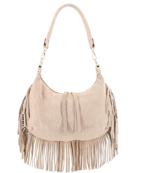 Damen Wildleder Fransentasche Boho Schultertasche Leder
