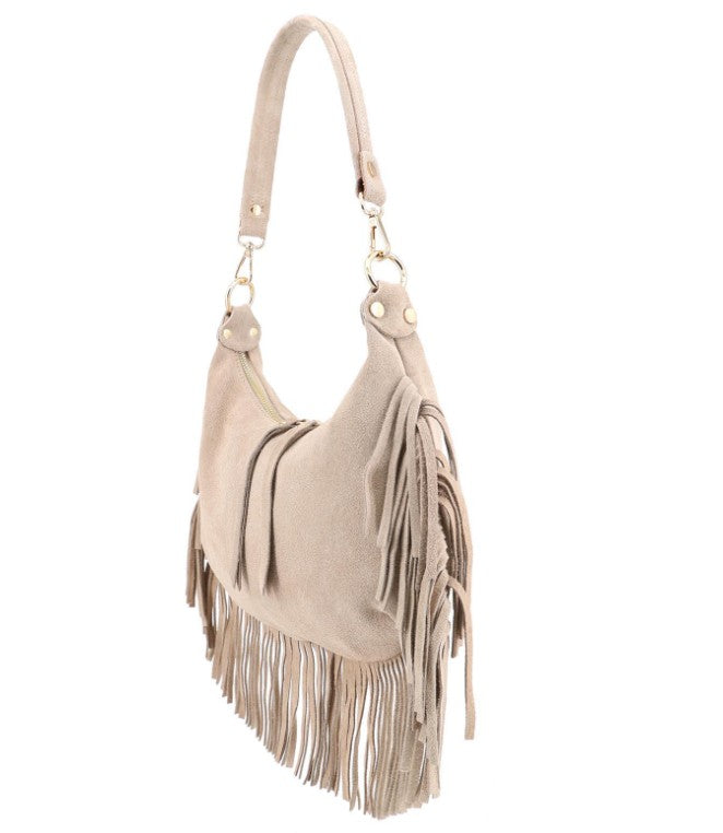 Damen Wildleder Fransentasche Boho Schultertasche Leder