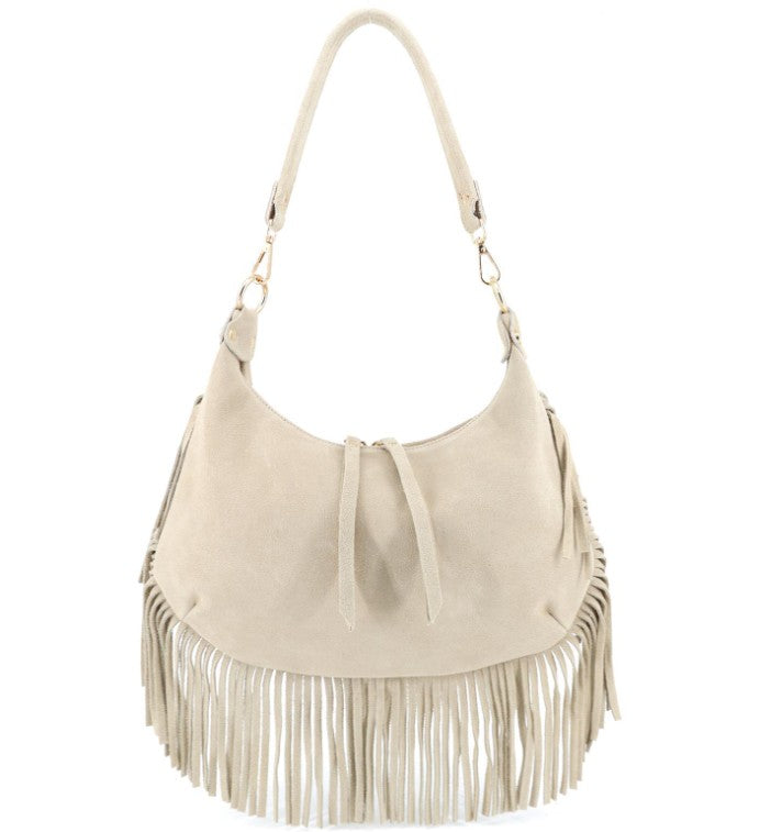 Damen Wildleder Fransentasche Boho Schultertasche Leder