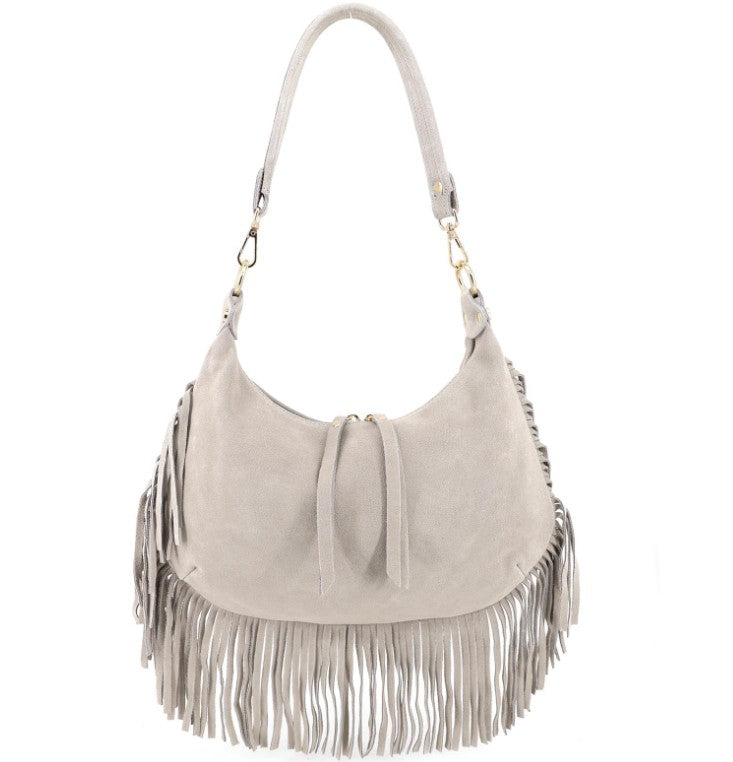 Damen Wildleder Fransentasche Boho Schultertasche Leder