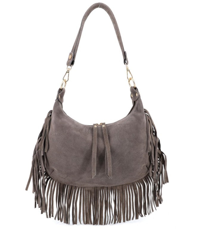 Damen Wildleder Fransentasche Boho Schultertasche Leder