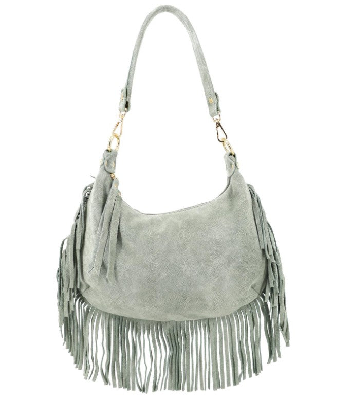 Damen Wildleder Fransentasche Boho Schultertasche Leder